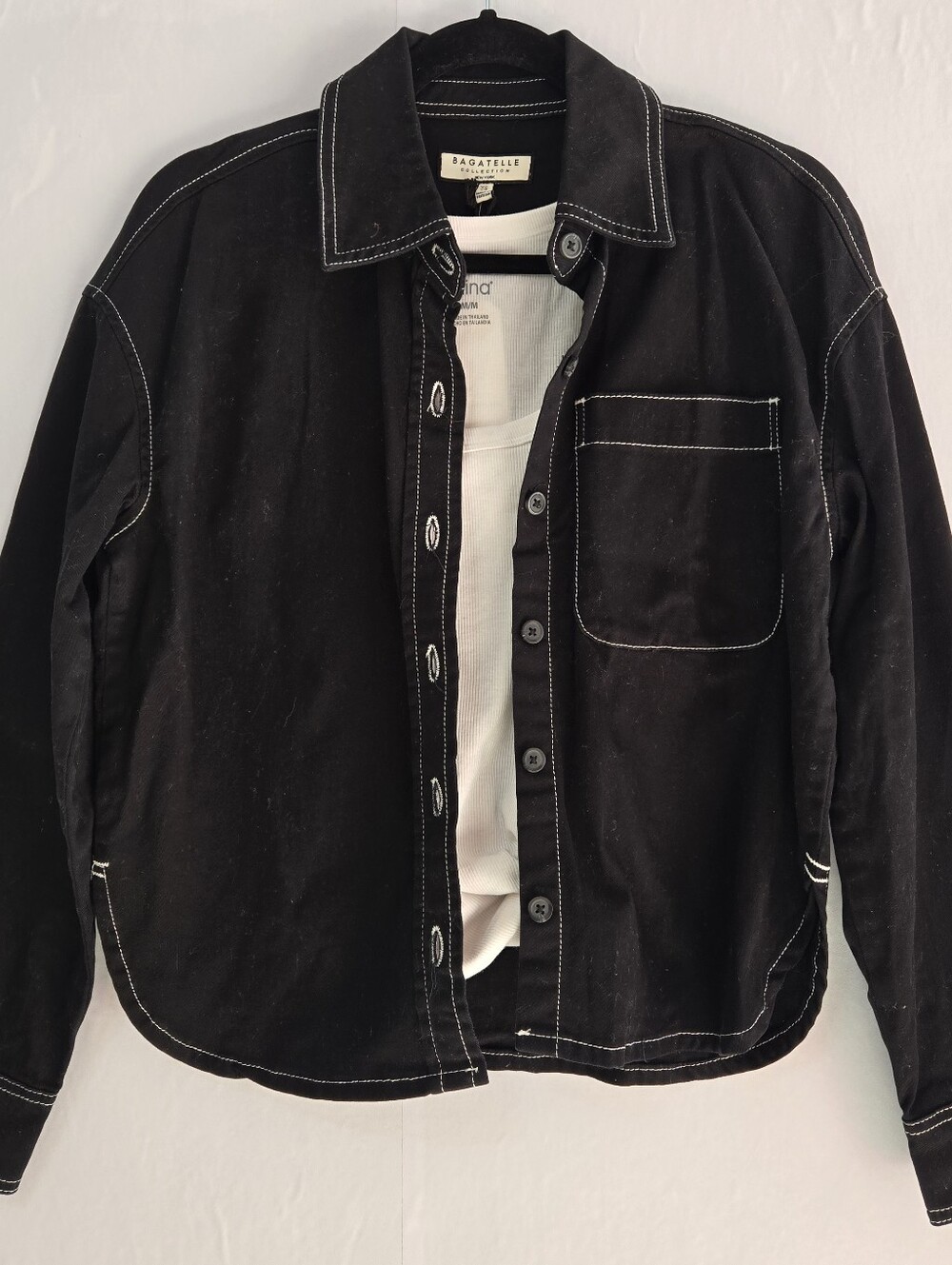 BAGATELLE Women Black Button-up Shirt/Jacket, White Stitching NWT - Picture 1 of 11